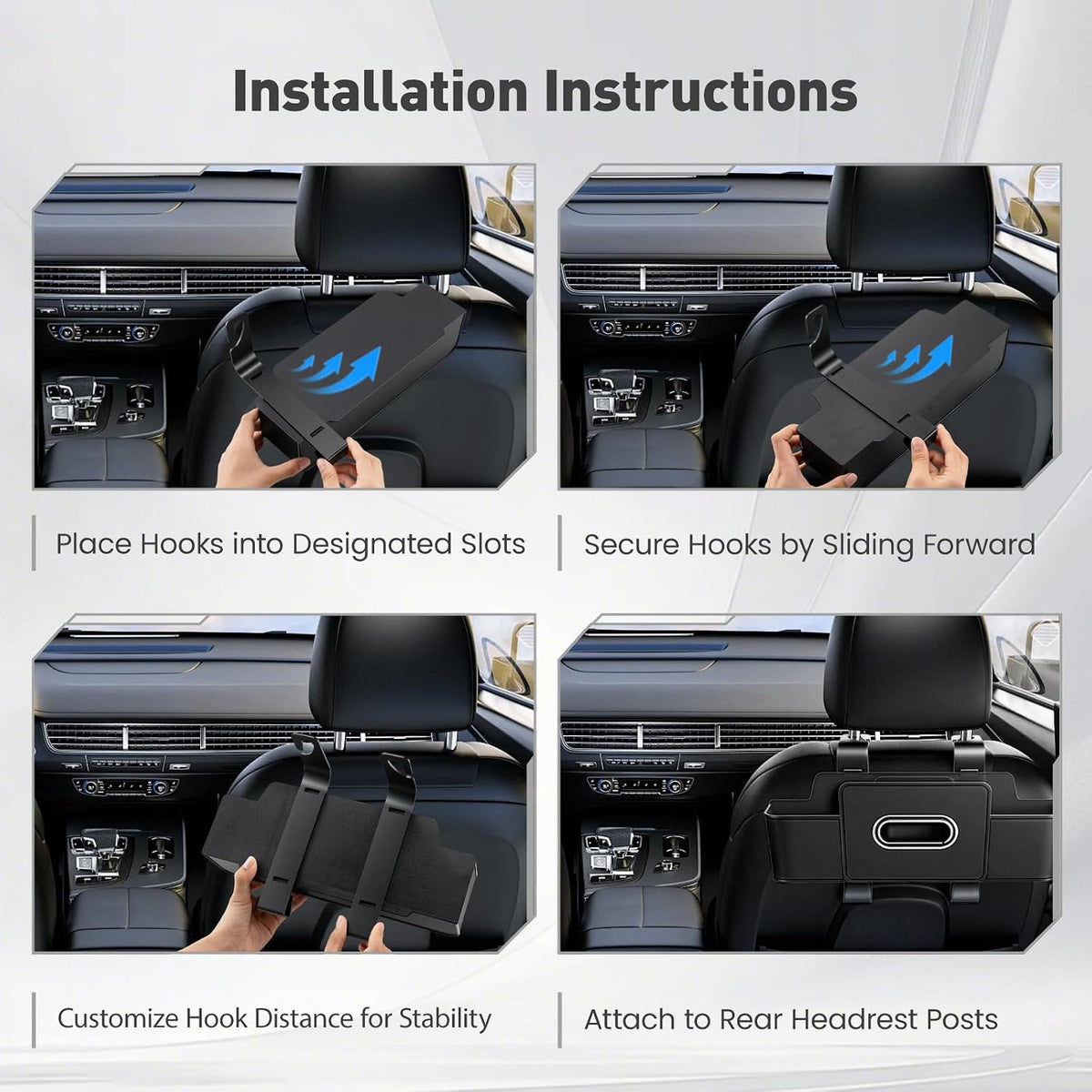 2 Pack Back Seat Car Organizers with Tissue Box and Cup Holders, Balck