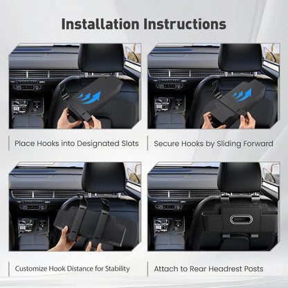 2 Pack Back Seat Car Organizers with Tissue Box and Cup Holders, Balck