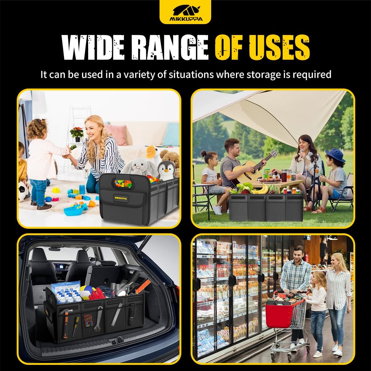 MIKKUPPA Car Trunk Organizer - 70L Foldable Car Storage for Grocery, Black