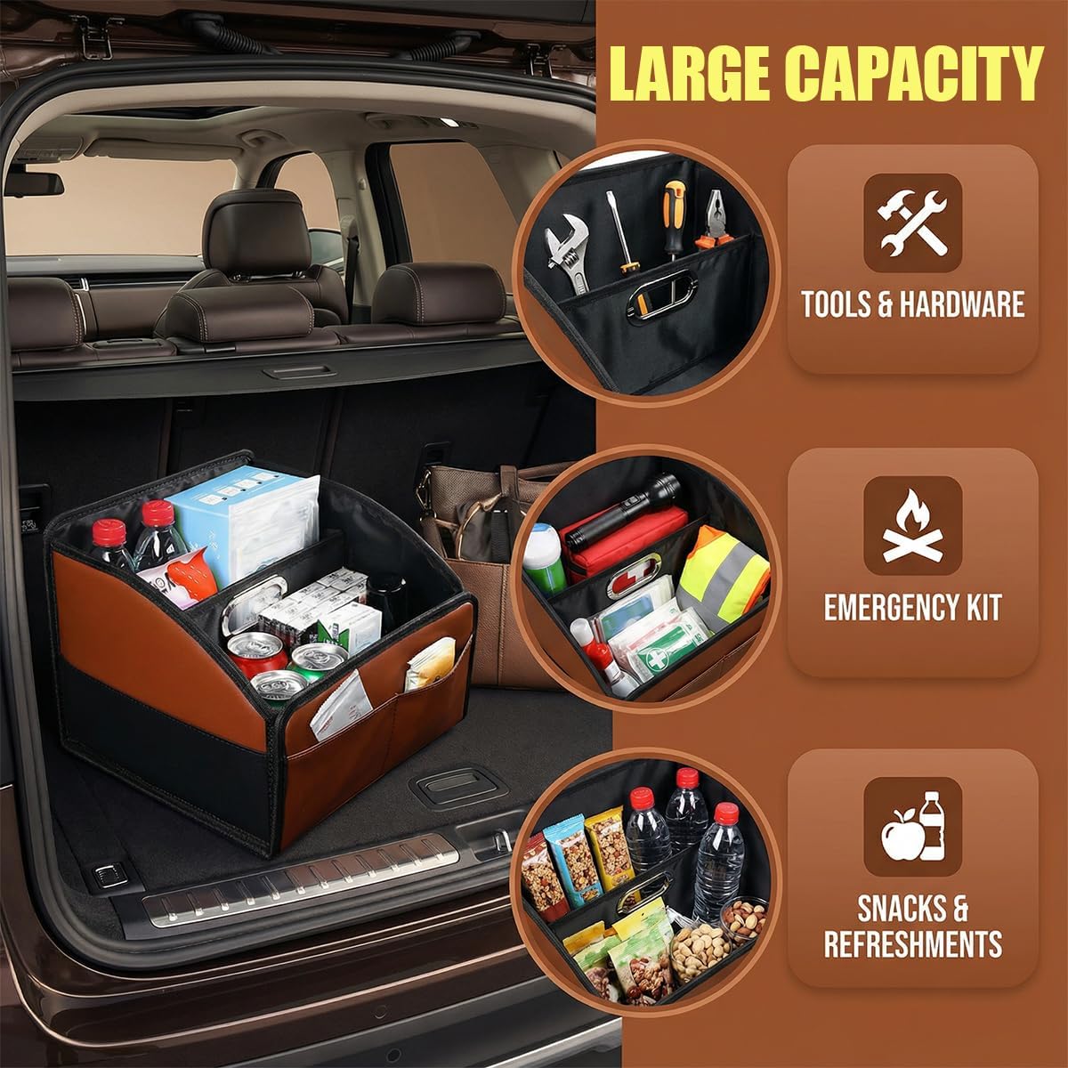 Car Seat Organizer, Foldable Leather Auto Storage Box