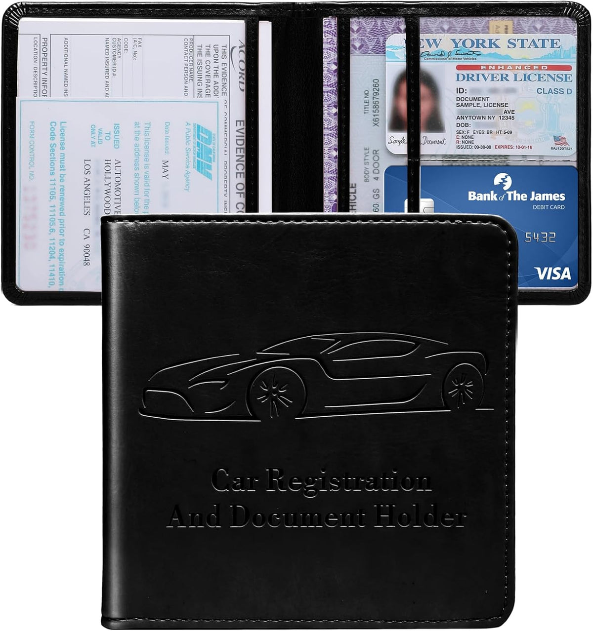 Car Registration and Insurance Holder, Vehicle Glove Box Car Organizer with Magnetic Closure for Documents, Cards, License Car Organization, 1-Pack Black