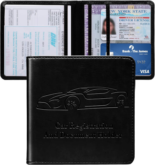 Car Registration and Insurance Holder, Vehicle Glove Box Car Organizer with Magnetic Closure for Documents, Cards, License Car Organization, 1-Pack Black