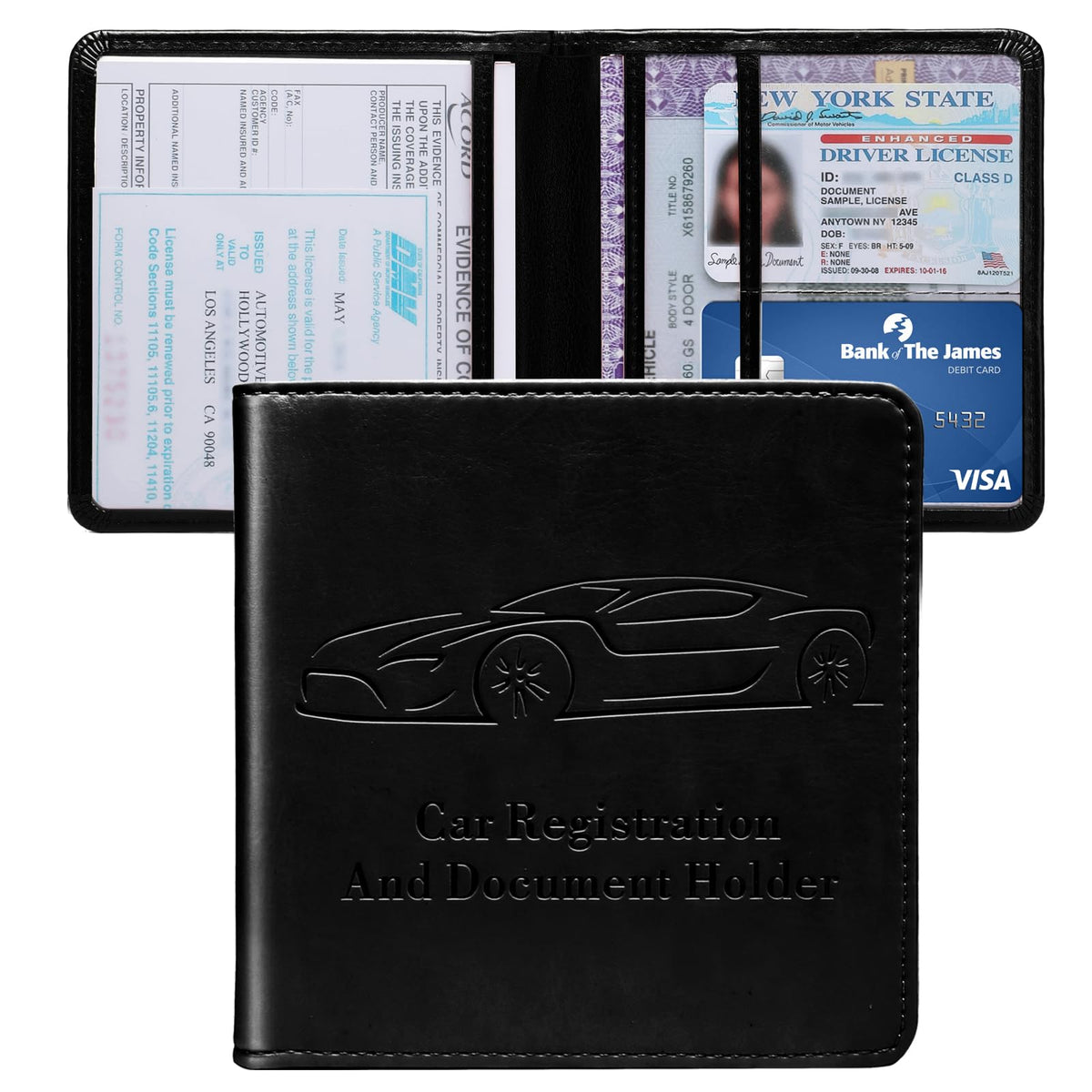 Car Registration and Insurance Holder, Vehicle Glove Box Car Organizer with Magnetic Closure for Documents, Cards, License Car Organization, 1-Pack Black