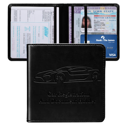 Car Registration and Insurance Holder, Vehicle Glove Box Car Organizer with Magnetic Closure for Documents, Cards, License Car Organization, 1-Pack Black