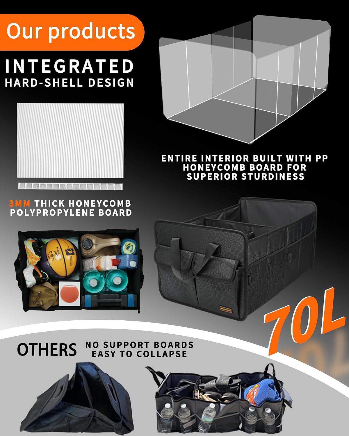 SIBOFUEGO Sturdy Car Trunk Organizer - Firm Inner Panels, Foldable Storage