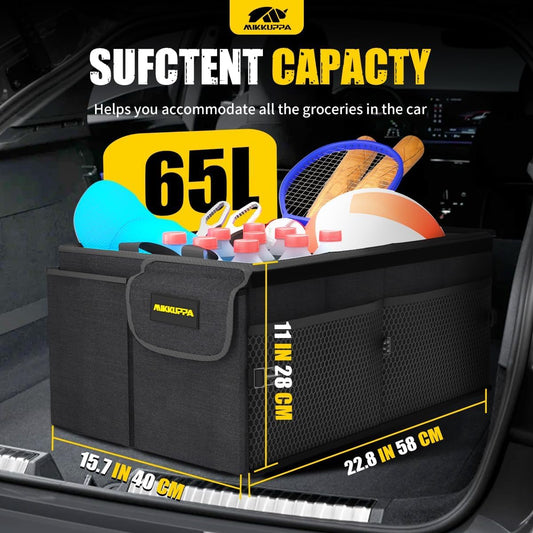 MIKKUPPA Trunk Organizer with Lid - 65L Collapsible Car Organizer, Black
