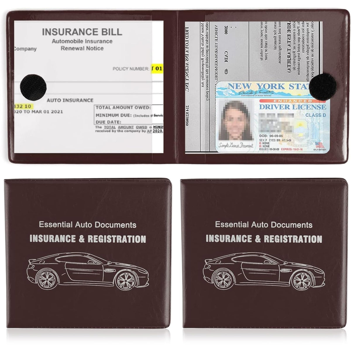 UYYE Car Registration and Insurance Card Holder, Vehicle Glove Box Car Organizer, Interior Car Accessories for Documents, Cards, License - 2 Pack