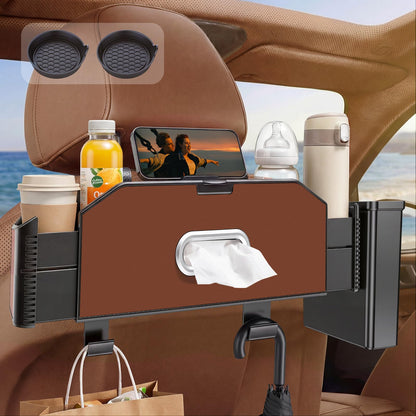 Back Seat Car Organizer, Extendable Cup Holder, Tissue Holder & Hooks