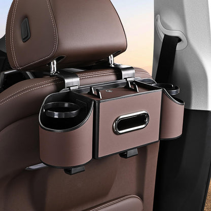 Back Seat Car Organizer,4 in 1 Multifunctional Car Back Seat Storage Box with Drink Cup Holder Tissue Box, for Hold Phone,Snacks, Drinks, Handbag-Black-2Packs