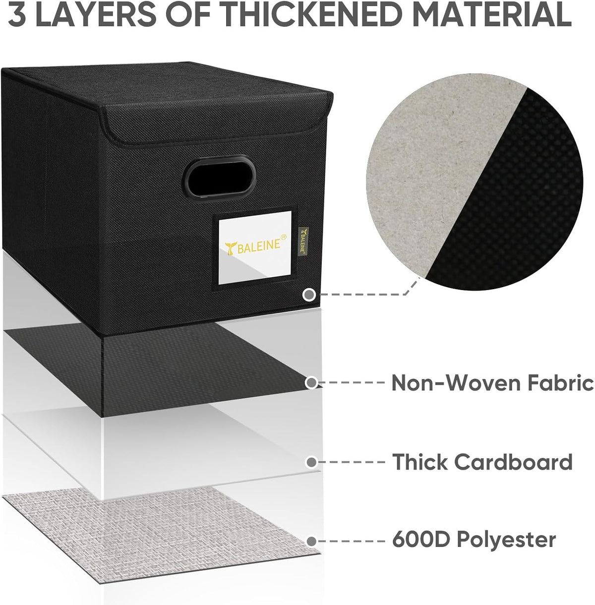 BALEINE File Organizer Box with Lid, Collapsible Hanging File Storage Box