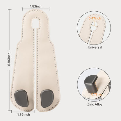 CoBak Purse Hook for Car - Universal Premium Stitched Leather and Aluminum-Magnesium Alloy Double Car Seat Back Storage Hook for Purses, Handbags, Bags (2 Pack),Beige