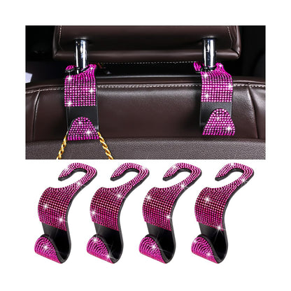 Zpana 4PCS Bling Car Seat Headrest Hooks, Crystal Rhinestones, Pink