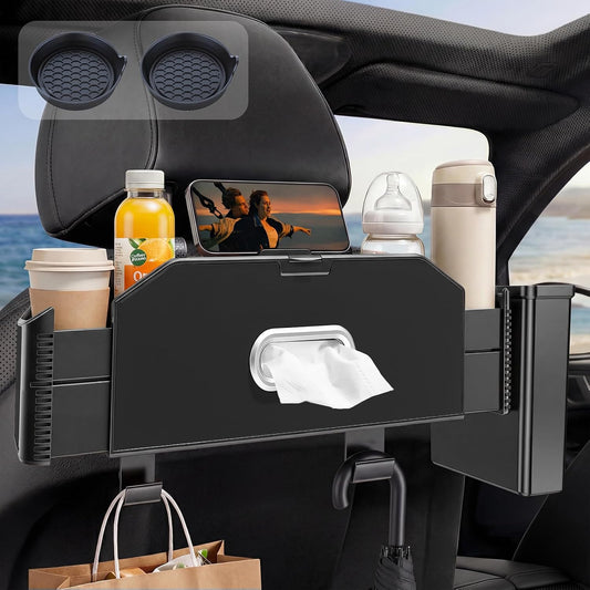 Back Seat Car Organizer, Extendable Cup Holder, Tissue Holder & Hooks