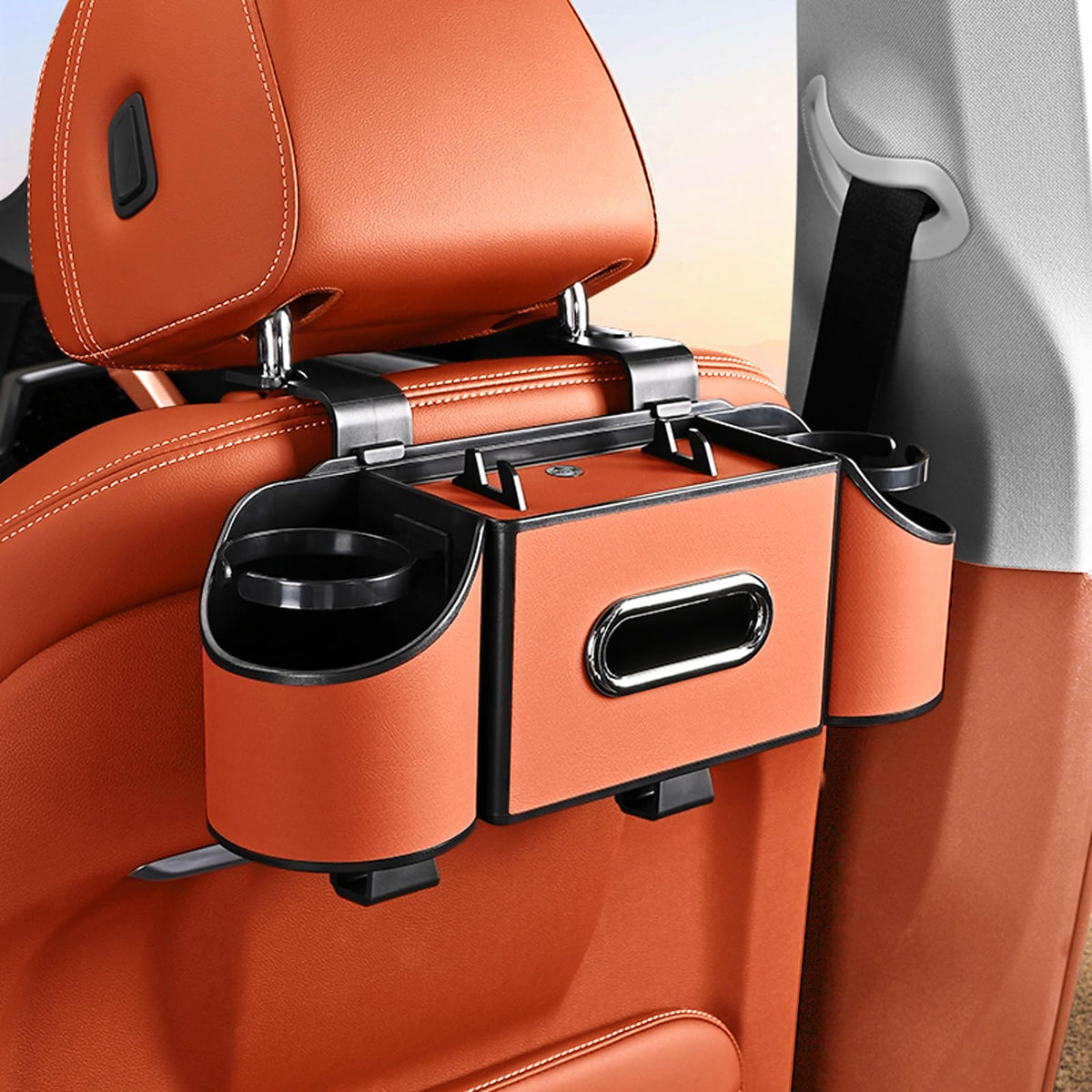 Back Seat Car Organizer,4 in 1 Multifunctional Car Back Seat Storage Box with Drink Cup Holder Tissue Box, for Hold Phone,Snacks, Drinks, Handbag-Black-2Packs
