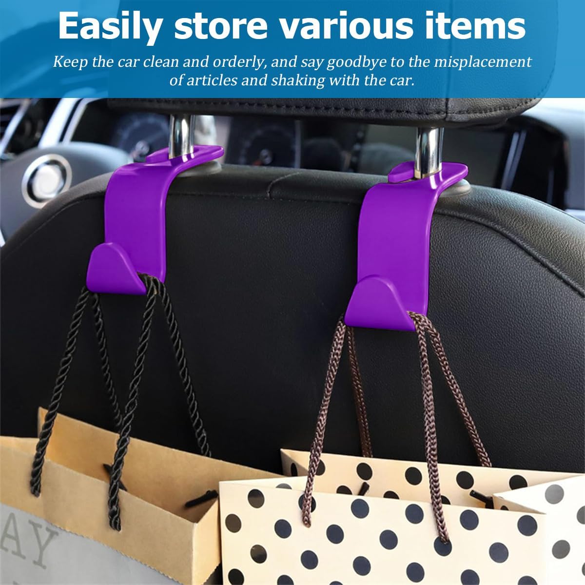 4PCS Car Seat Headrest Hooks for Bags and Coats, Purple