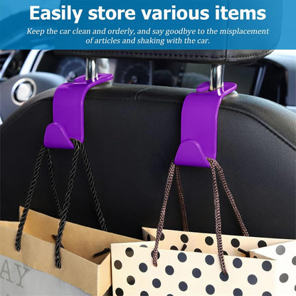 4PCS Car Seat Headrest Hooks for Bags and Coats, Purple