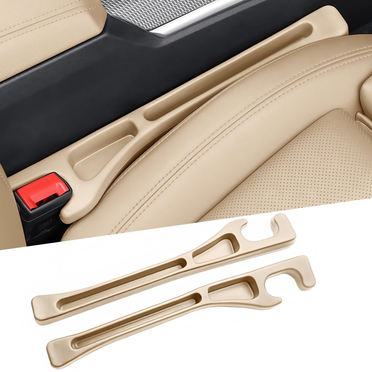 Car Seat Gap Filler 2 Pack, Upgraded 3-in-1 Car Seat Gap Plug Organizer with Storage Slot & Hook, Universal Fit No-Drop Seat Side Gap Seam Filler Between Seat & Console for Car, SUV, Truck
