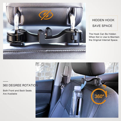 Car Headrest Hook with Phone Holder, Universal 360 Rotation Headrest Hooks for Purses and Bags (Silver)