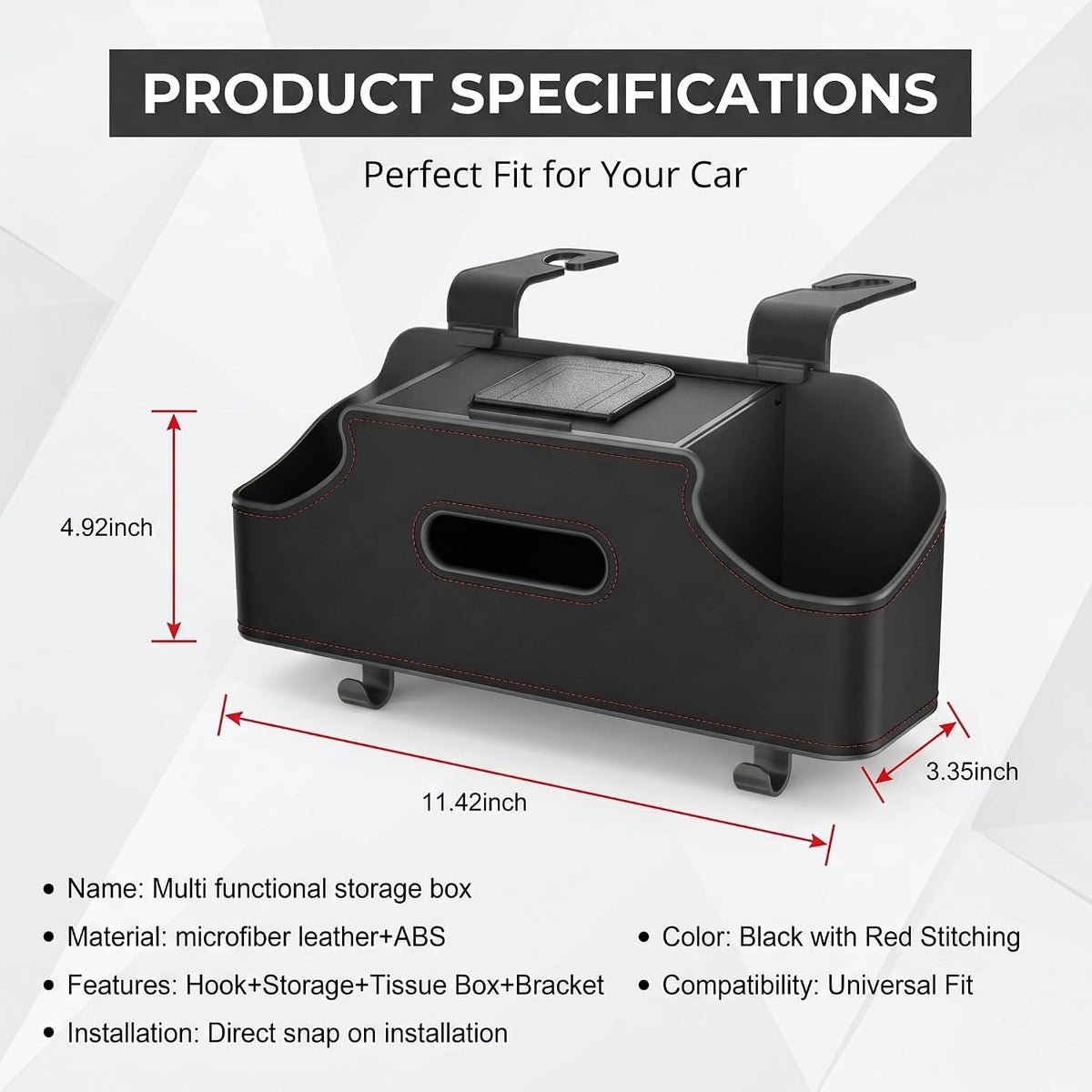 1 PC Car Seat Back Organizer, Multi-Function Tissue Storage Box with 2 Drink Cup Holders, Hanging Kids and Travel Accessories, Universal for Water Cup Phone Umbrella Bag (Black)