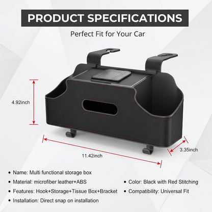 1 PC Car Seat Back Organizer, Multi-Function Tissue Storage Box with 2 Drink Cup Holders, Hanging Kids and Travel Accessories, Universal for Water Cup Phone Umbrella Bag (Black)