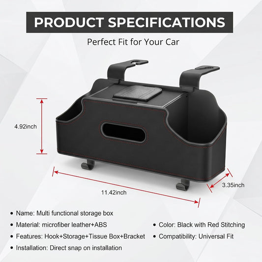 1 PC Car Seat Back Organizer, Multi-Function Tissue Storage Box with 2 Drink Cup Holders, Hanging Kids and Travel Accessories, Universal for Water Cup Phone Umbrella Bag (Black)