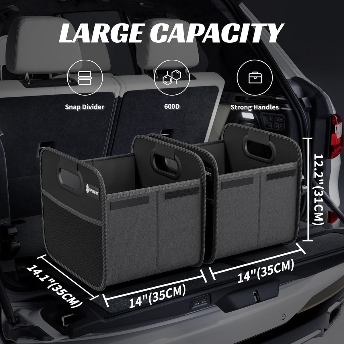 Sposuit Trunk Organizer for Car - Split Car Storage Organizer, Black, 2 Pcs