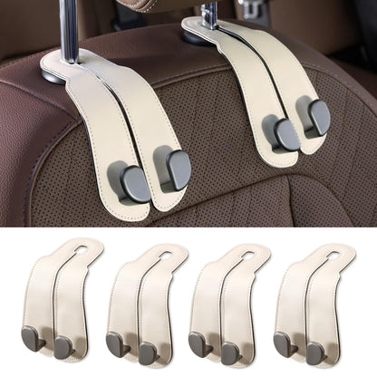 CoBak Purse Hook for Car - Universal Premium Stitched Leather and Aluminum-Magnesium Alloy Double Car Seat Back Storage Hook for Purses, Handbags, Bags (2 Pack),Amethyst Purple
