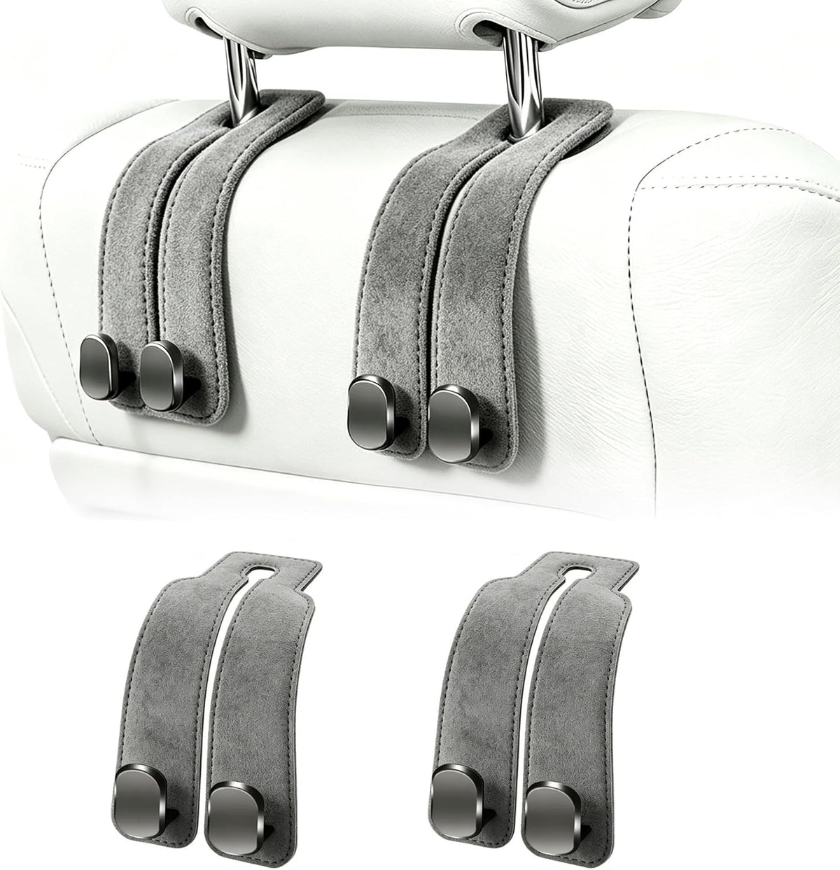 Amelity Car Headrest Hooks, Purse Hook for Car 2 Pack Gray