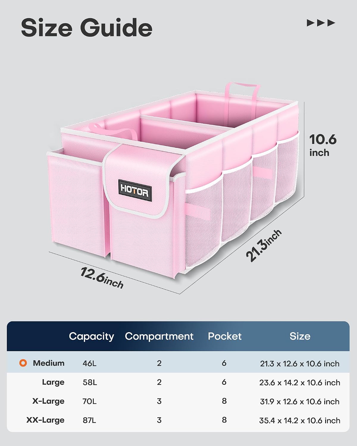 HOTOR Trunk Organizer - Foldable Car Organizer for SUVs & Sedans Storage