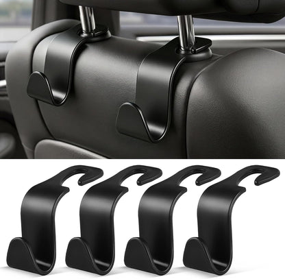 SINGARO 4 Pack Car Seat Headrest Hooks, Vehicle Back Seat Hanger Storage Organizer for Purse Handbag Backpack Coat Grocery, 360° Rotating Heavy Duty Holds 44lbs, Black