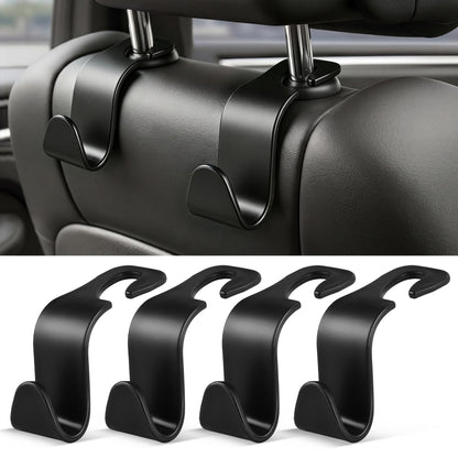 SINGARO Universal 4 Pack Car Seat Headrest Purse Hook, Carbon Fiber Back Seat Hook Storage Organizer Hanger for Purse Handbag Coat, Car Interior Accessories(Black)
