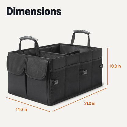 Amazon Basics Trunk Organizer for Car, Multi-Compartment Car Storage, Foldable, 13.5 Gallon, Black