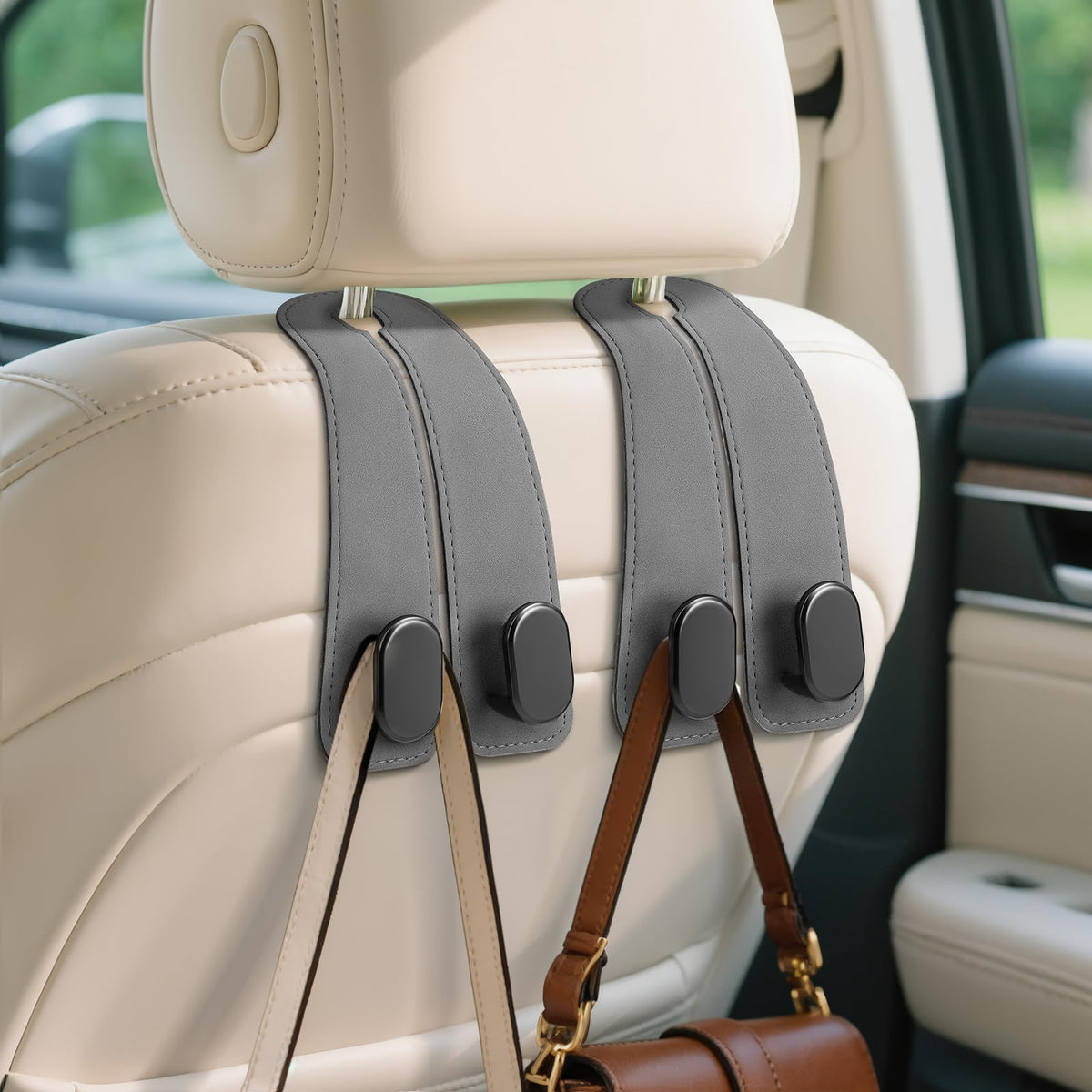 Car Seat Headrest Hooks, 2PCS Universal Car Purse Hook Leather Car Bag Hook