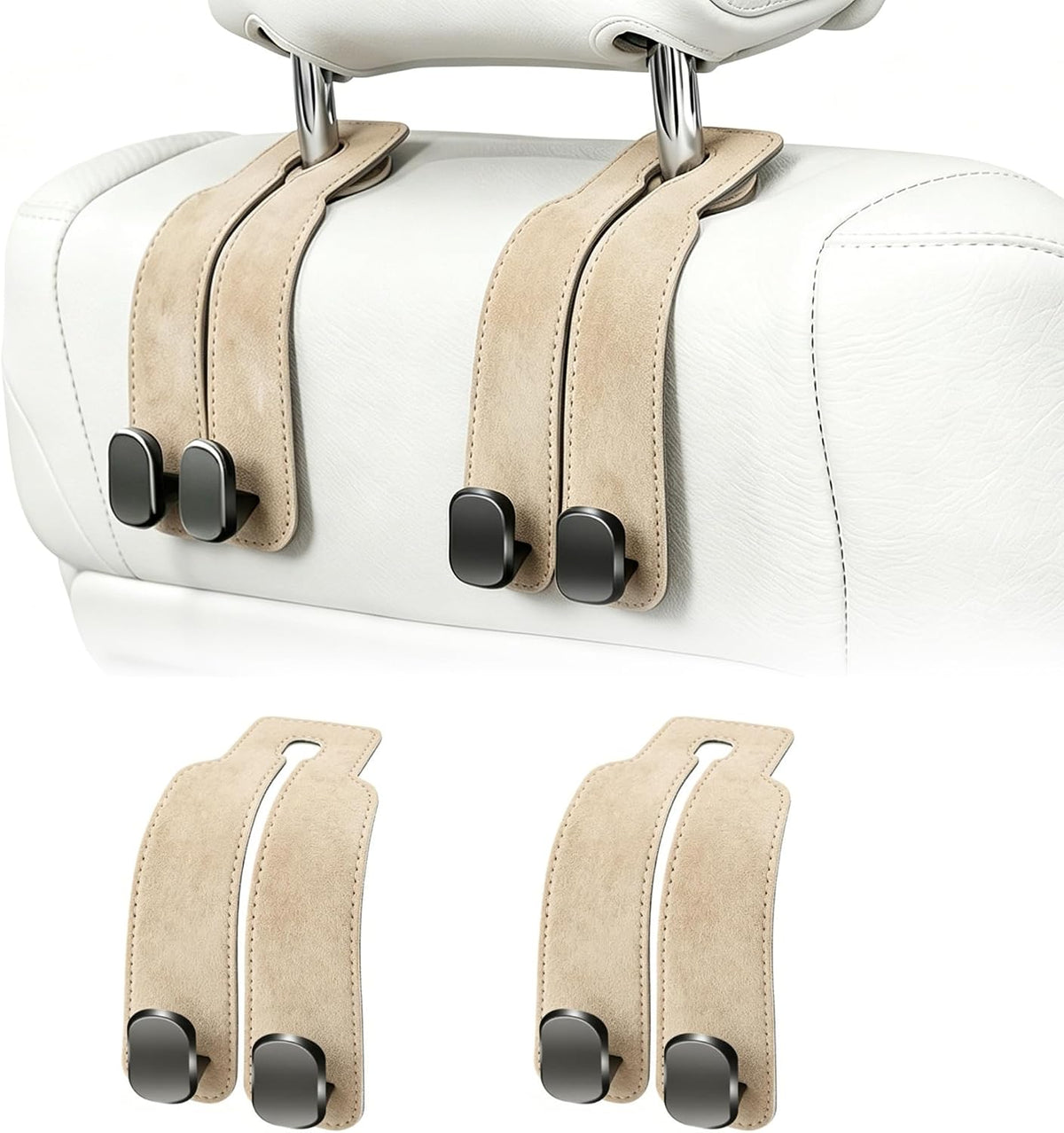 Amelity Car Headrest Hooks, Purse Hook for Car 2 Pack Beige