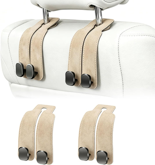 Amelity Car Headrest Hooks, Purse Hook for Car 2 Pack Beige