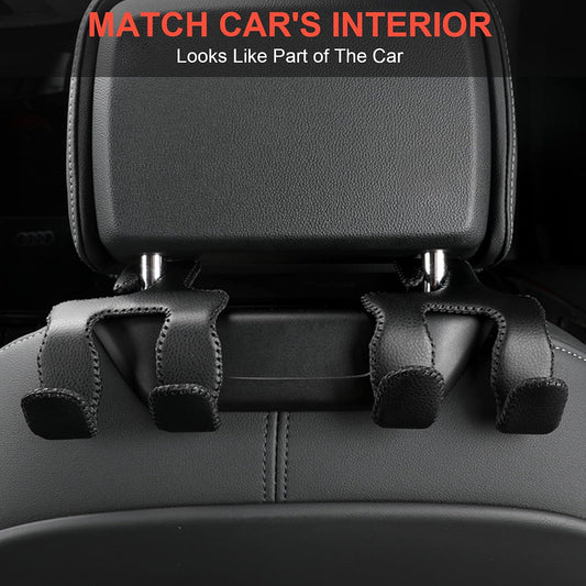 AMVOYOA 【2021 Upgraded】 Car Purse Hook, 2 in 1 Car Seat Headrest Hooks Durable Hanger Storage Holder Leather Organizer for Hanging Grocery Bags, 1 Pack, Beige