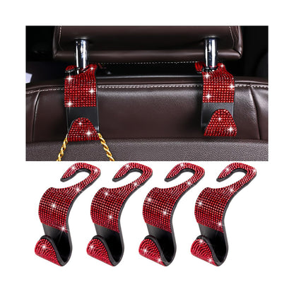 Zpana 4PCS Bling Car Seat Headrest Hooks, Crystal Rhinestones, Pink