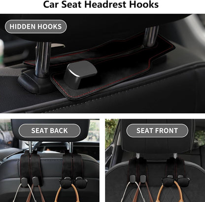 2 Pack Black Leather Car Headrest Hooks Purse Bag Storage Holders for Car Seats