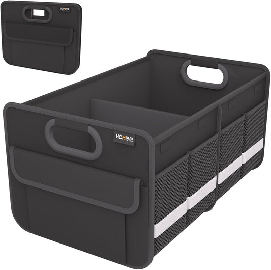 Homeve Trunk Organizer, Car Storage, Reinforced Handles, Collapsible Multi-Compartment Car Organizers, Foldable, Waterproof, 2 Compartments, Suitable for Car Accessories, SUV (Black, Standard)
