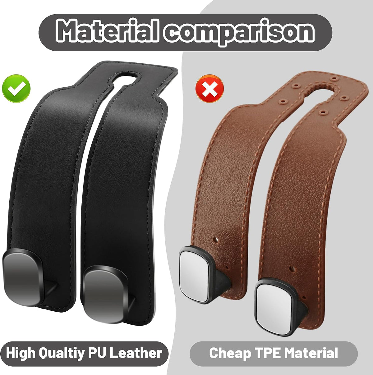 Amelity Car Seat Hook, Purse Hook for Car Headrest 2 Pack, Solid Black
