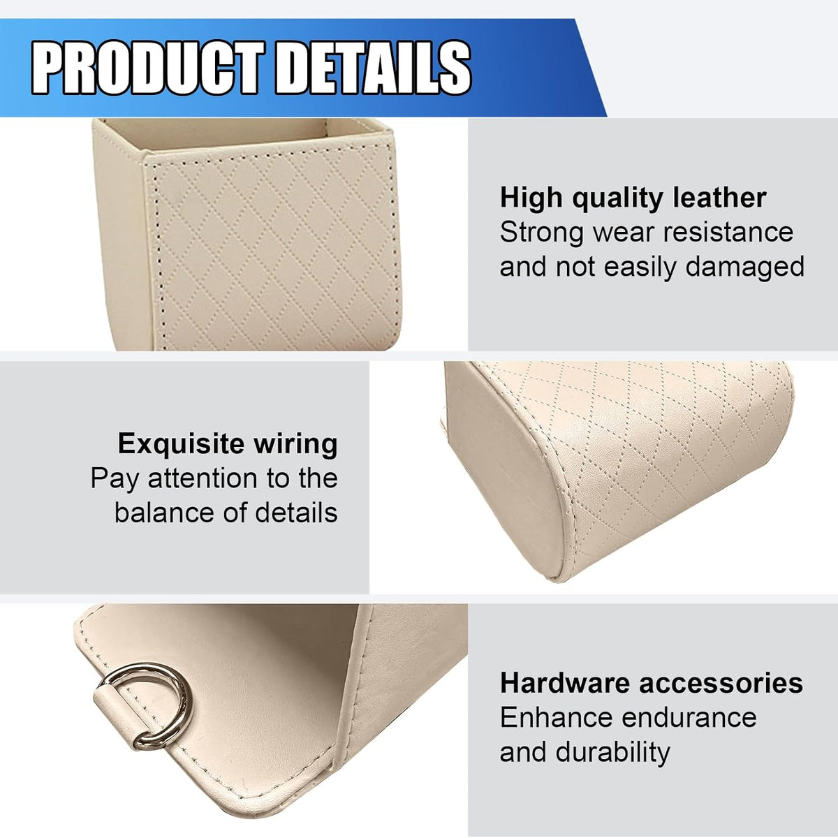 Car Vent Storage Bag, Leather Car Dashboard Organizer Pocket, Beige