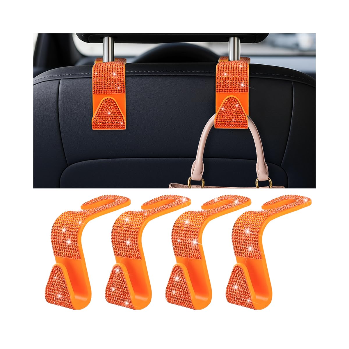 Zpana 4PCS Bling Car Seat Headrest Hooks, Crystal Rhinestones, Pink