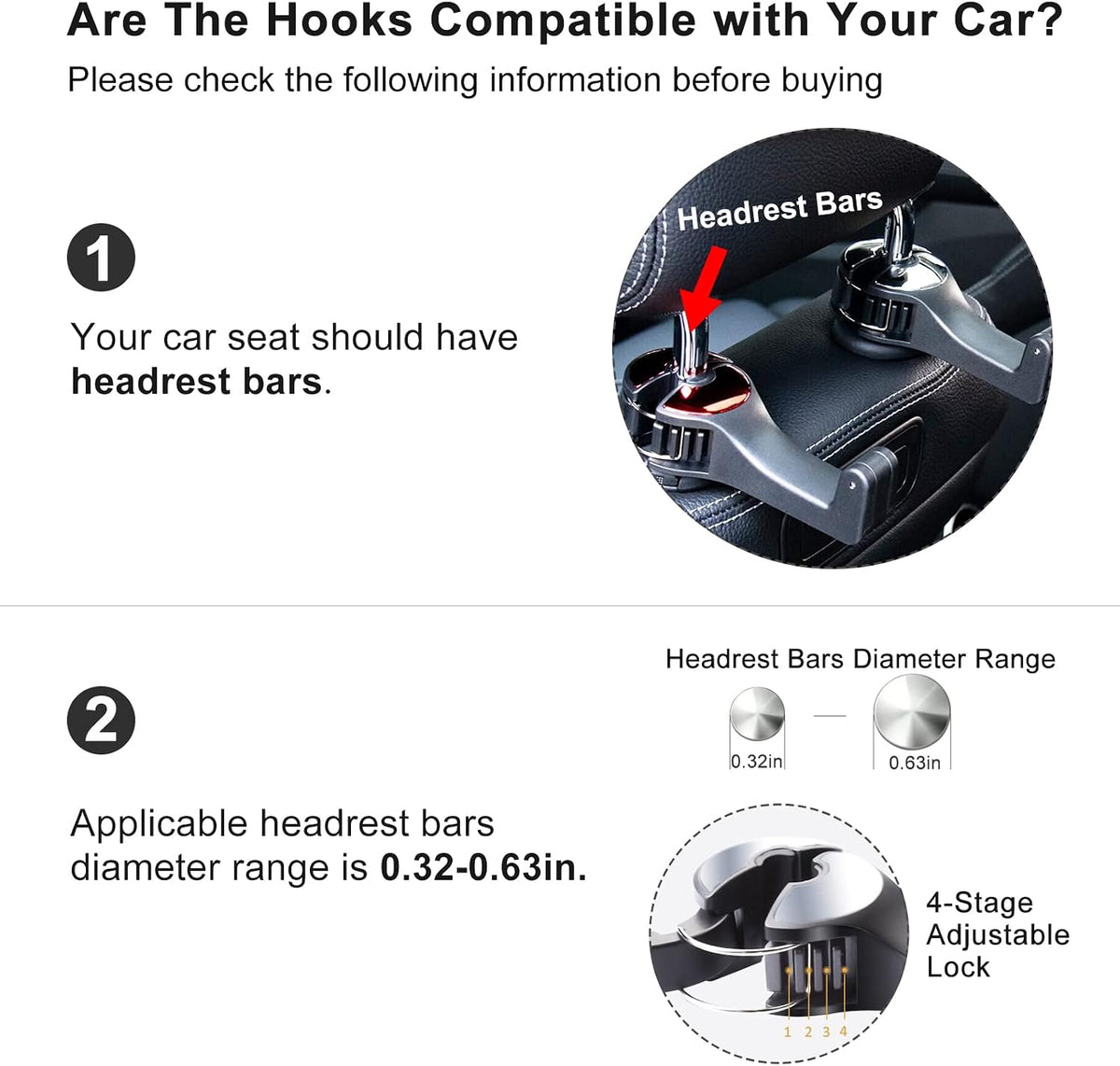 Car Headrest Hook with Phone Holder, Universal 360 Rotation Headrest Hooks for Purses and Bags (Silver)
