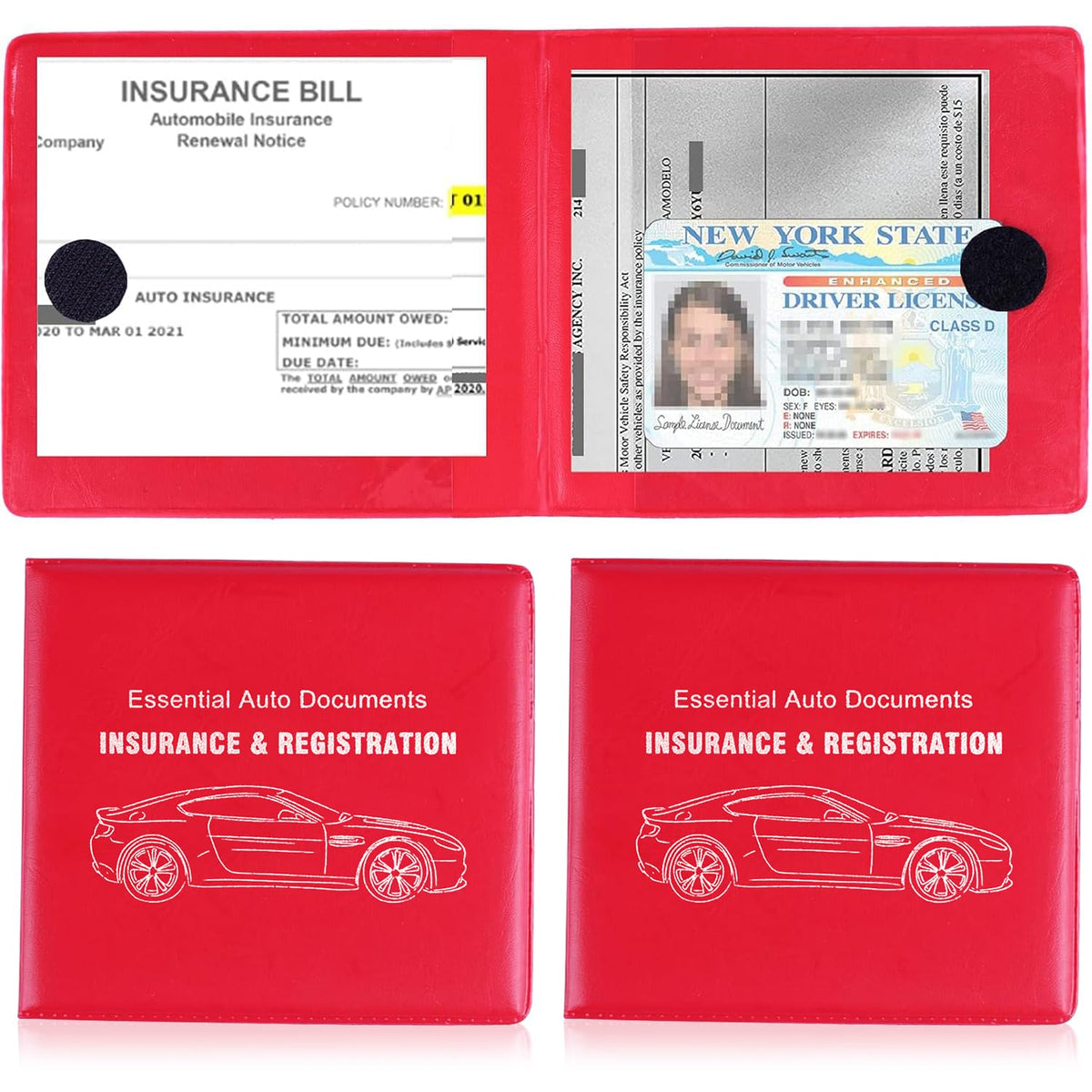 UYYE Car Registration and Insurance Card Holder, Vehicle Glove Box Car Organizer, Interior Car Accessories for Documents, Cards, License - 2 Pack
