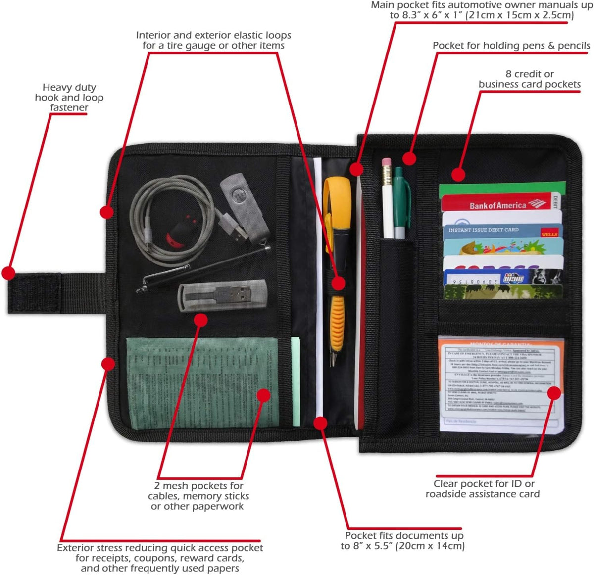 PlusXpres Glove Box Compartment Organizer - Car Document Holder - Black