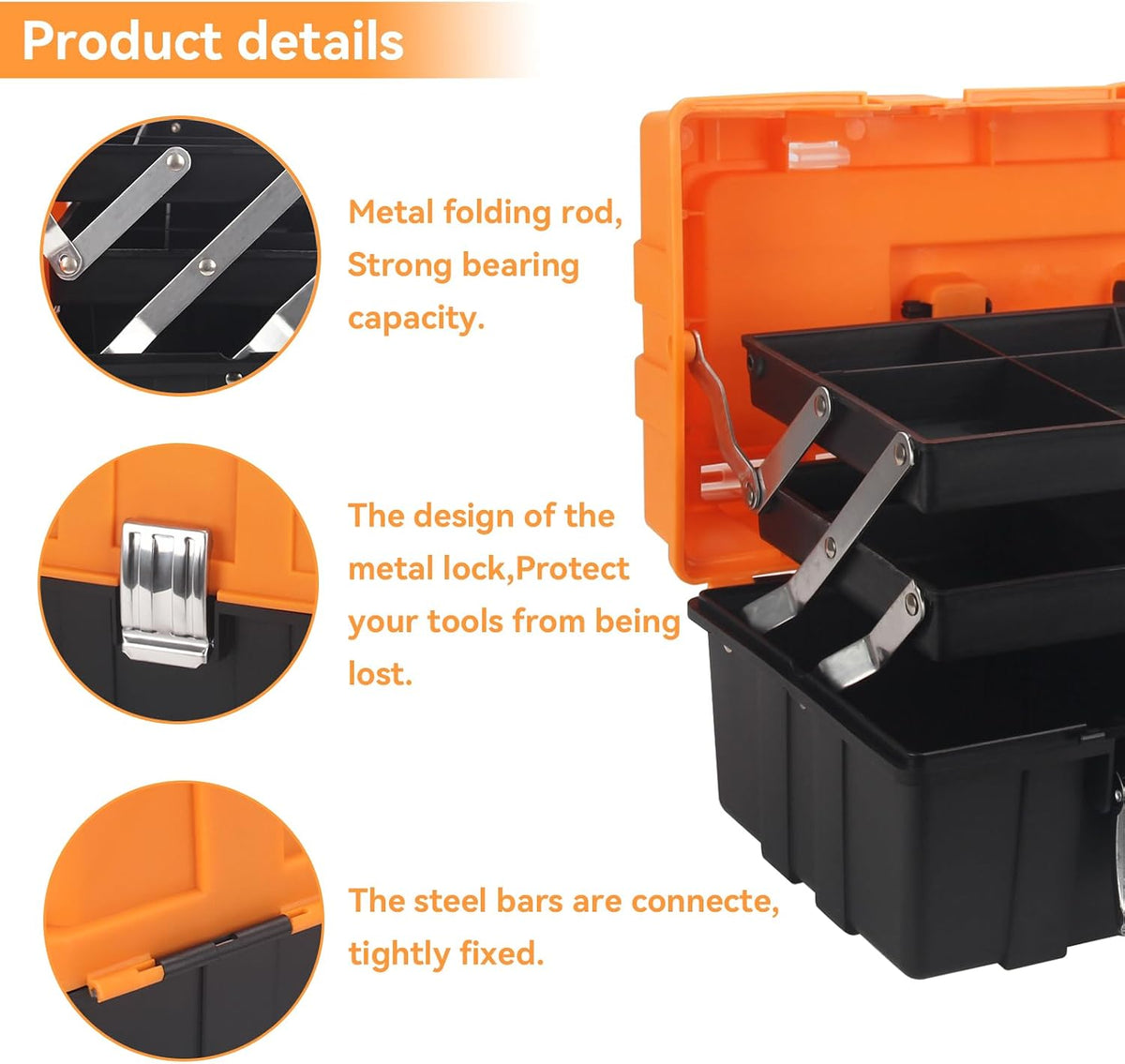 WEWLINE 16.5-Inch Tool Box Organizer 3-Layer Multiplication Plastic Storage Toolbox with Portable Handle Perfect for Home Office Car Trunk Fishing