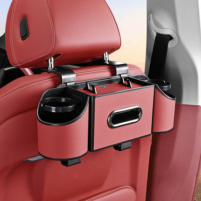 Back Seat Car Organizer,4 in 1 Multifunctional Car Back Seat Storage Box with Drink Cup Holder Tissue Box, for Hold Phone,Snacks, Drinks, Handbag-Black-2Packs