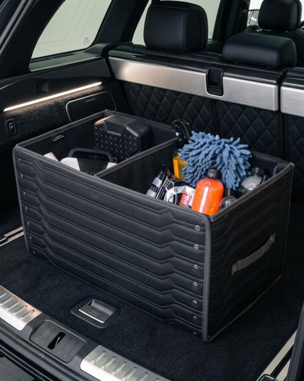 Owleys Trunk Organizer for Car, Lid, PU Leather, 21.6in 50L, 1pc, Black