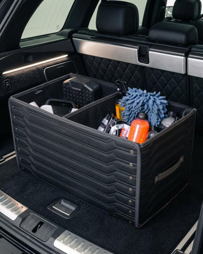 Owleys Trunk Organizer for Car, Lid, PU Leather, 21.6in 50L, 1pc, Black