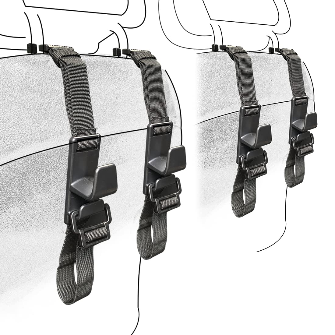 4-Pack Headrest Hooks for Car Universal Interior Auto Vehicle Back Front Seat Hanger Holder Organizer for Handbags Purses Coats and Grocery Bags